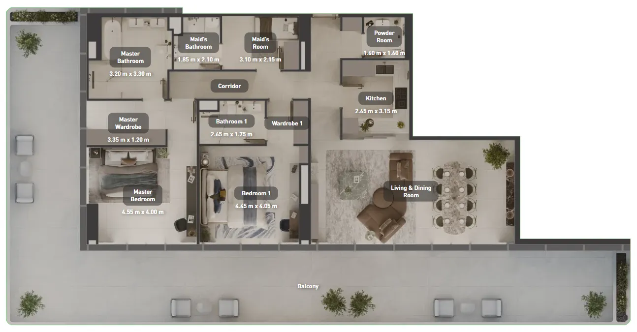 Juman 2 2 BR Apartments floor plan, 2,725 sqft, drawing published by ICT Real Estate Development