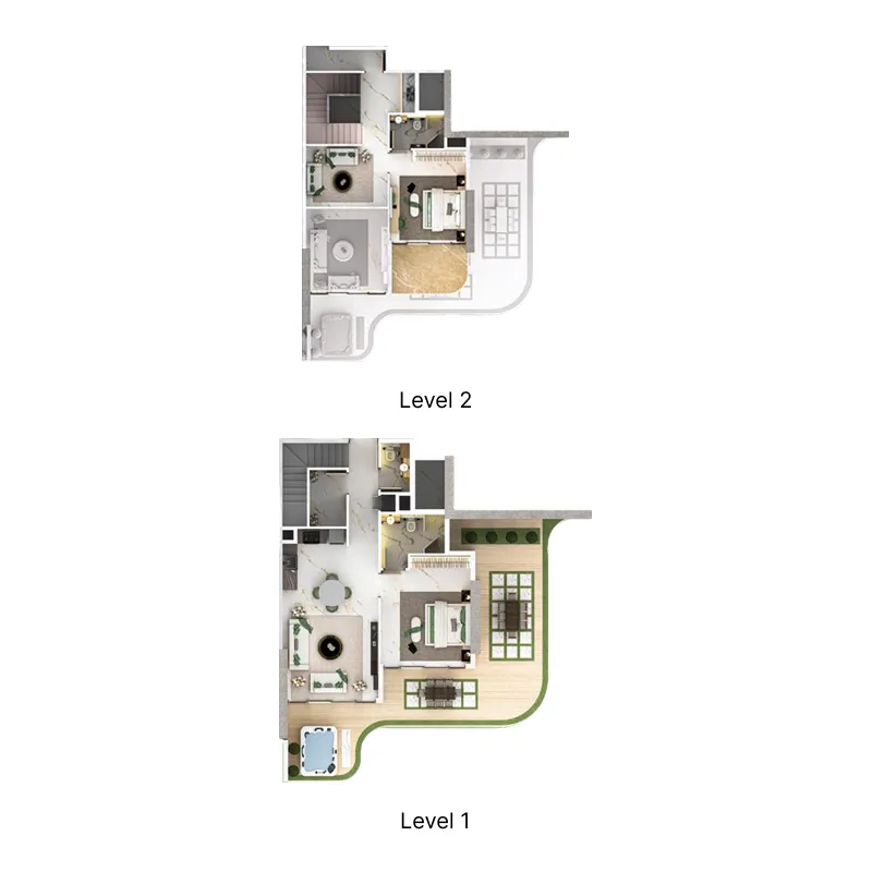 77S Tower 2 BR Penthouse floor plan, 1,963 sqft, drawing published by 77 Shades of Green Real Estate Development L.L.C