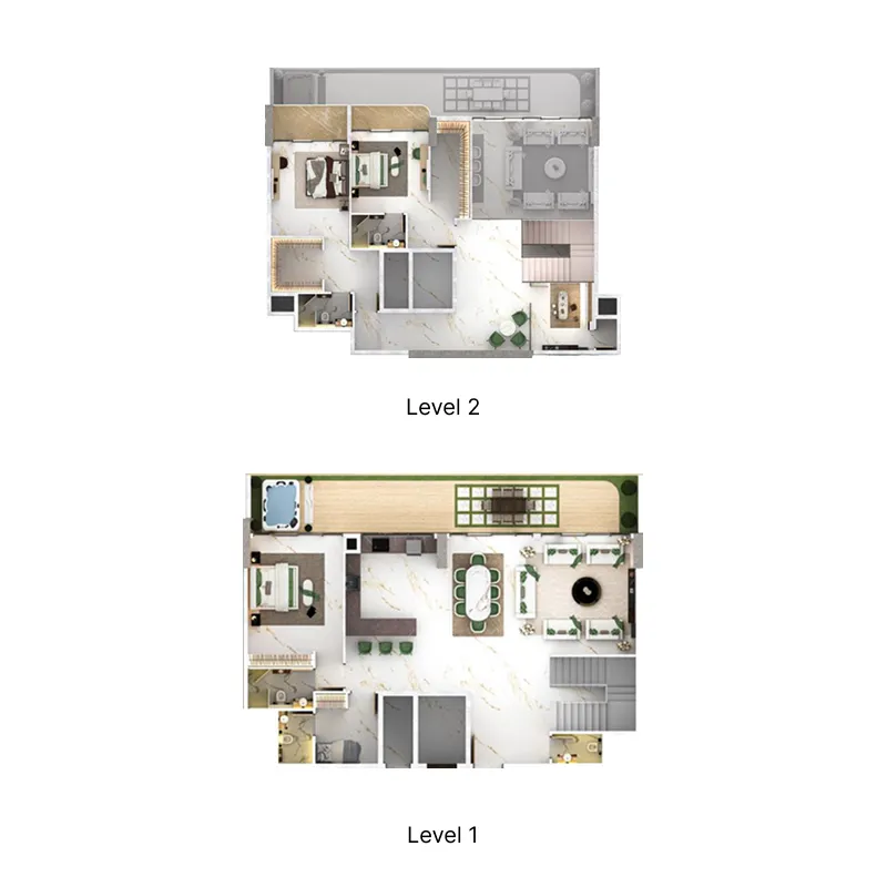 77S Tower 3 BR Penthouse floor plan, 3,249 sqft to 3,301 sqft, drawing published by 77 Shades of Green Real Estate Development L.L.C