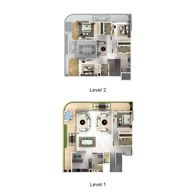 77S Tower 4 BR Penthouse floor plan, 3,252 sqft to 3,264 sqft, drawing published by 77 Shades of Green Real Estate Development L.L.C